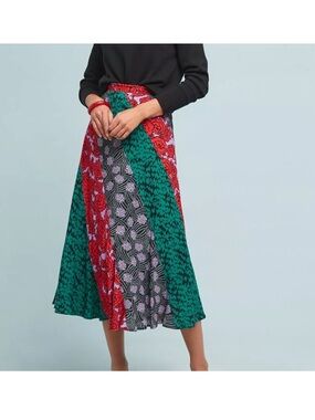 Anthropologie Maeve Foster Patchwork Midi Skirt
